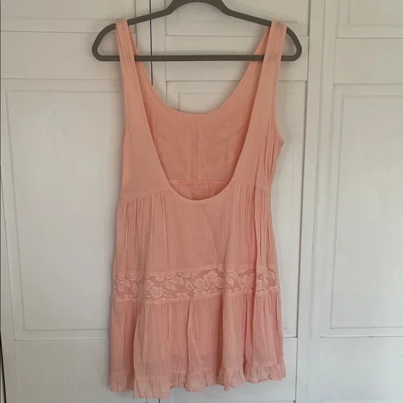 Rip Curl Flowy Peachy Pink Lace-Trim Mini Dress SzL - Picture 5 of 10